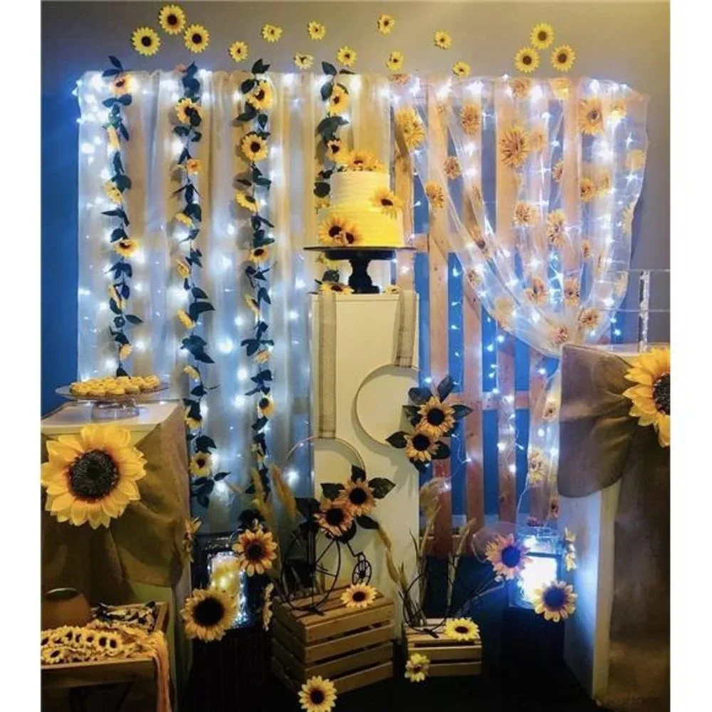 4 Pack Artificial Sunflower Garland Decor Sunflower Vine Hanging Flowers Garland